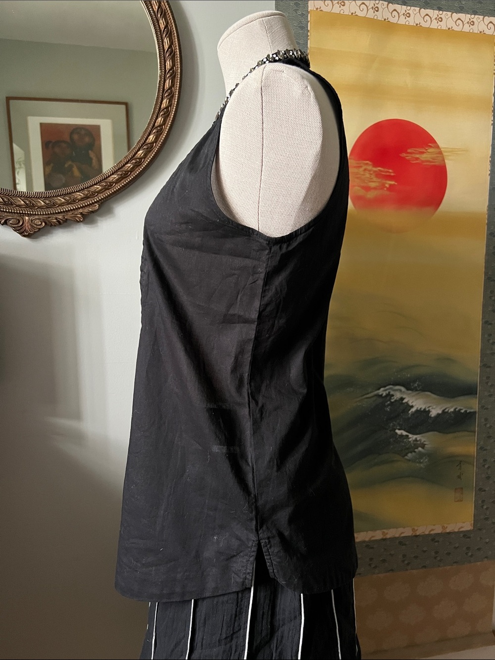 J. Crew Black Sleeveless Pintuck Shirt with Jeweled Collar - Picture 3 of 6